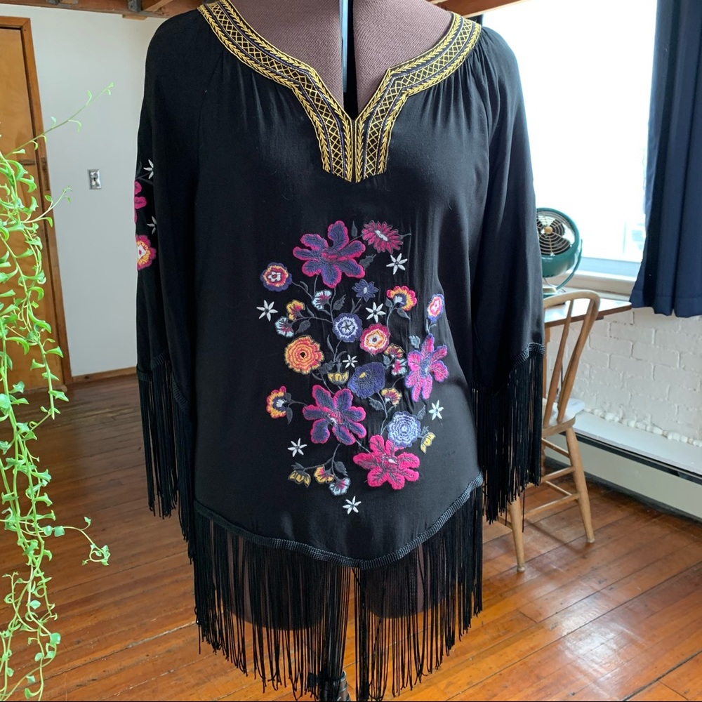 Flowy, Flowered, & Fringed Embroidered Ariat Top